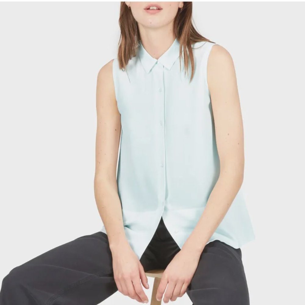Everlane Silk Sleeveless Square Shirt Mint Green Size 8